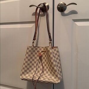Vintage Beige and Pink Checkered Shoulder Bag
